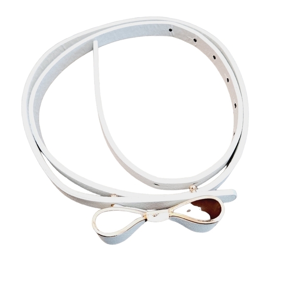 Bow tie skinny waist belt White faux leather evening Formal for plus size - Picture 8 of 12